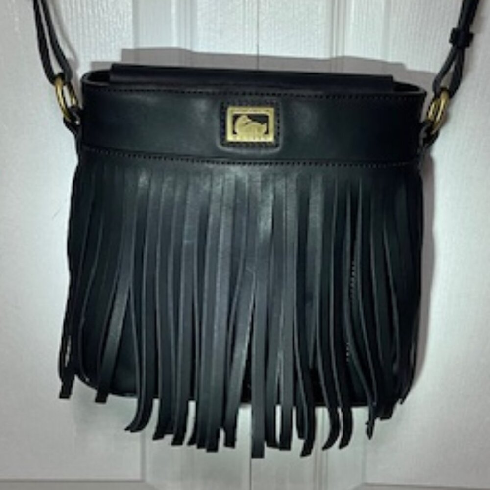 Dooney and Bourke Jessie Fringe All leather Crossbody in Black
